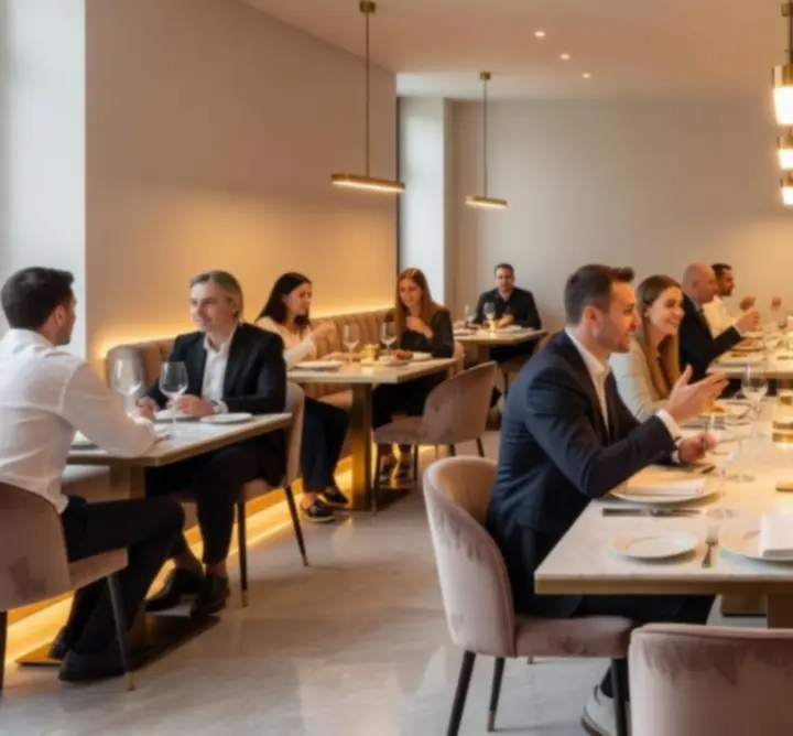 A Budapesti éjszakák étterem enteriőrje modern designnal és meleg fényekkel