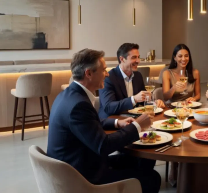 Vendégek a Budapesti éjszakák-nál kifinomult ételeket élveznek elegáns enteriőrben