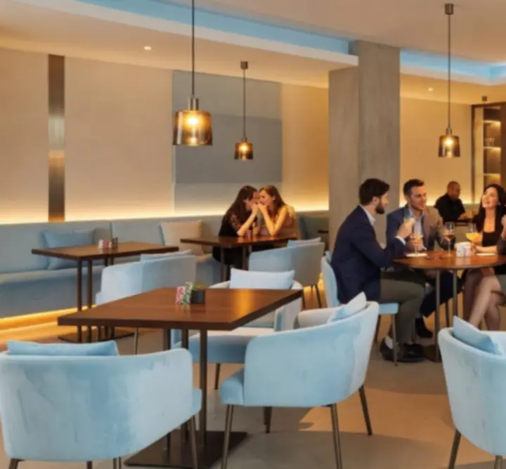 Modern budapesti étterem elegánsan integrált pókerasztallal